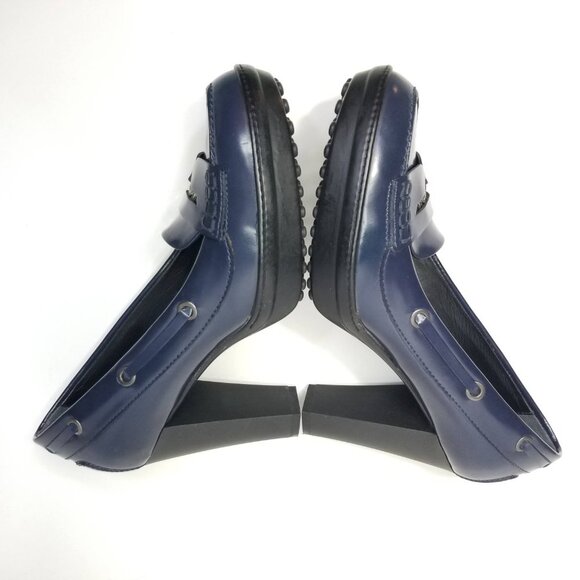 Tod's Women's Patent Leather Penny Loafer Pumps Blue Size EU 35/US 5 block heel - Picture 7 of 15